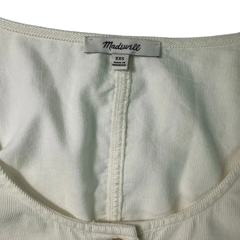 Madewell Corduroy Shirred-Sleeve Button-Front Shirt Ivory Blouse Top Size XS‎